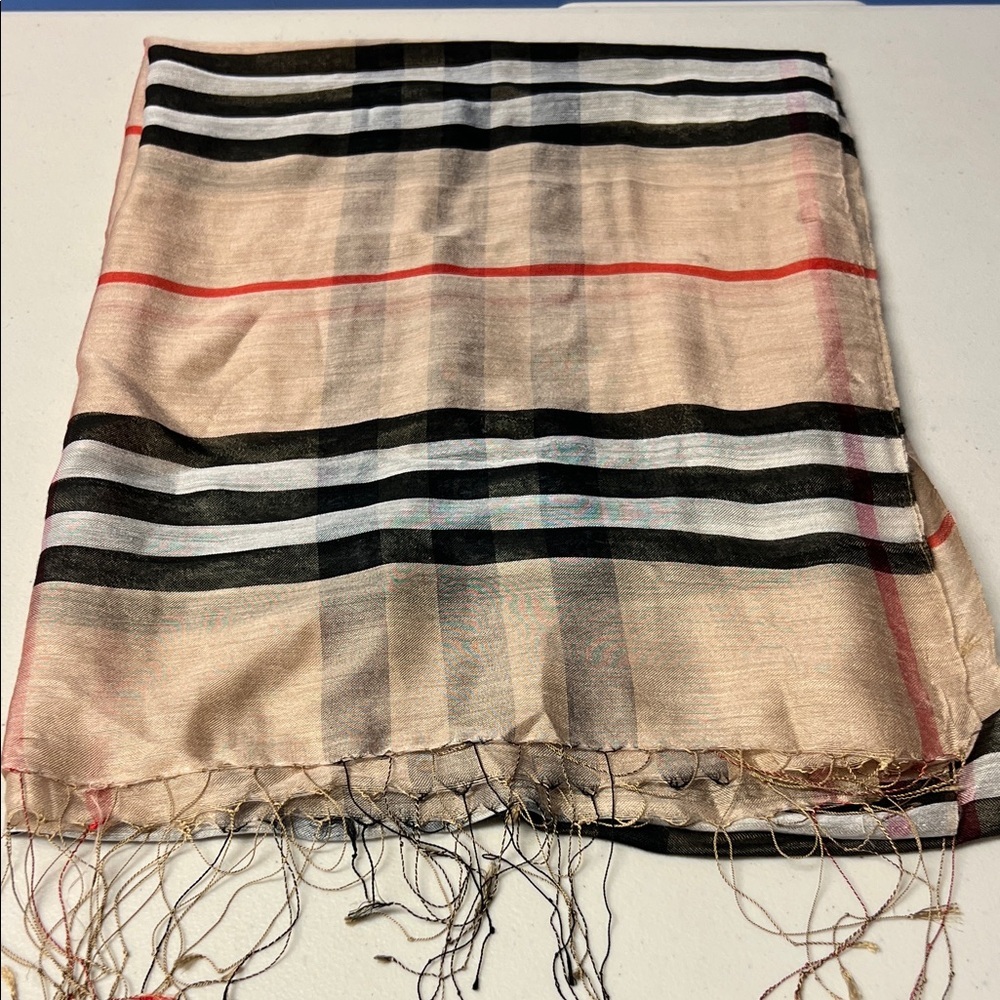 Elegant Nova Checked Scarf - Black, Red, White and Tan Light Weight Material